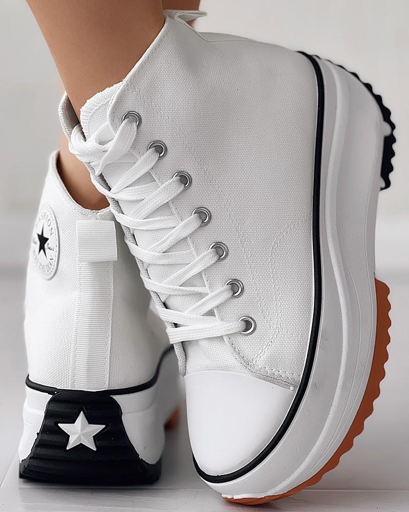 CS Eyelet Lace-Up Platform Canvas Sneakers
