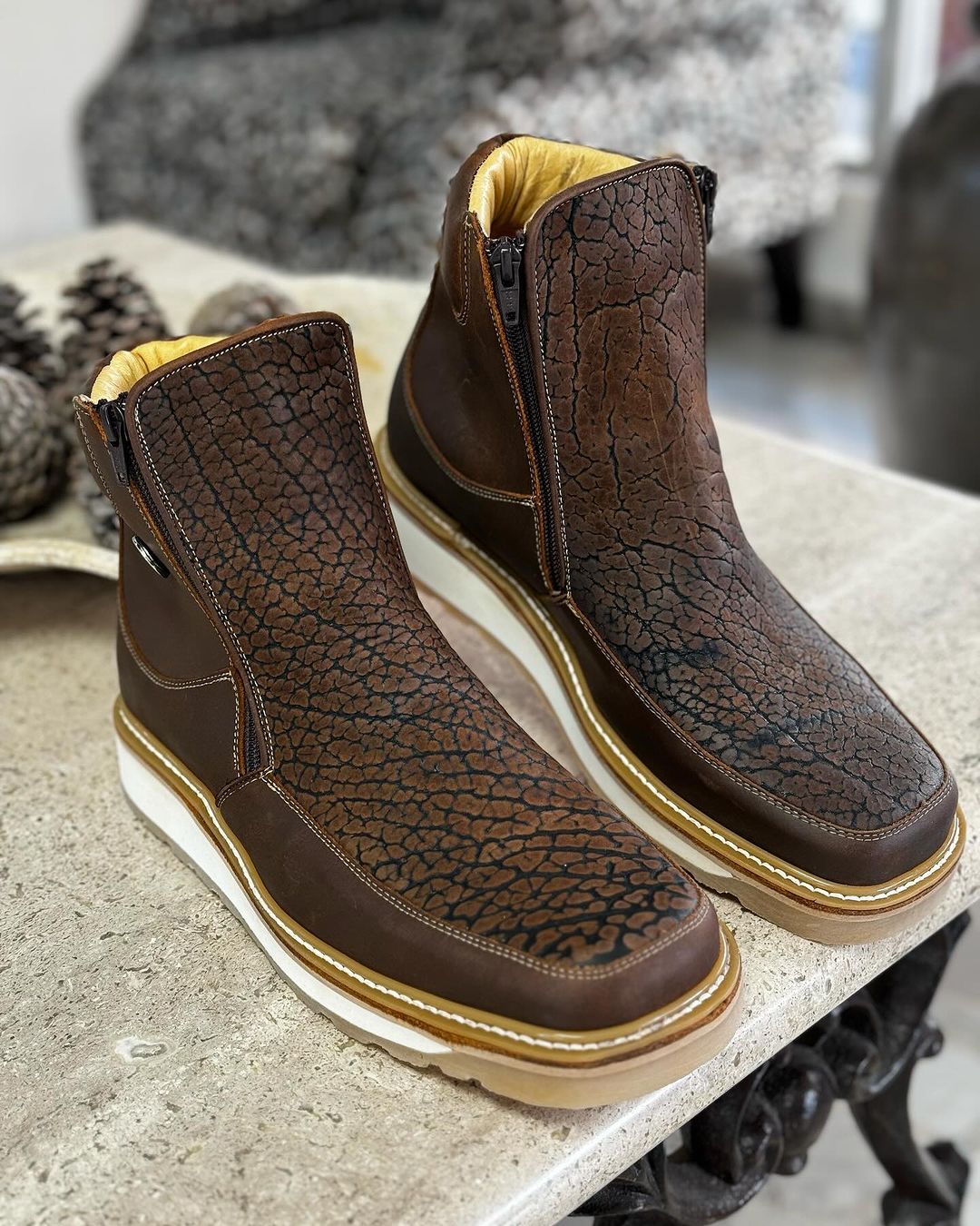 Vintage Printed Handmade Cowhide Boots