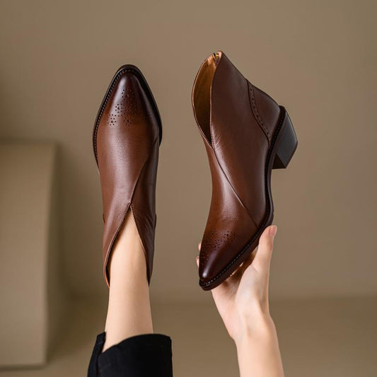 Women's Chunky Heel Pointed Toe Vintage Ankle Boots