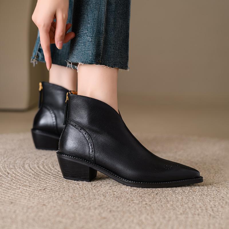 Women's Chunky Heel Pointed Toe Vintage Ankle Boots