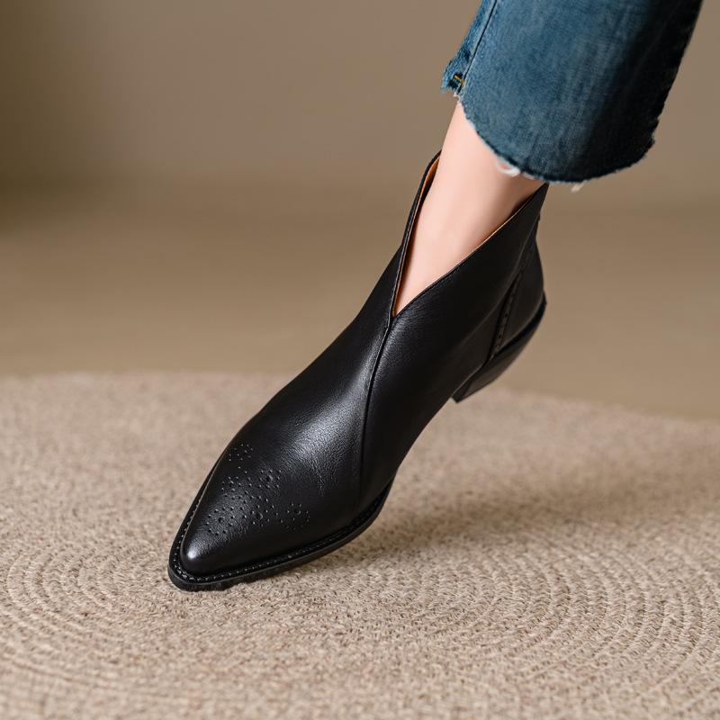 Women's Chunky Heel Pointed Toe Vintage Ankle Boots