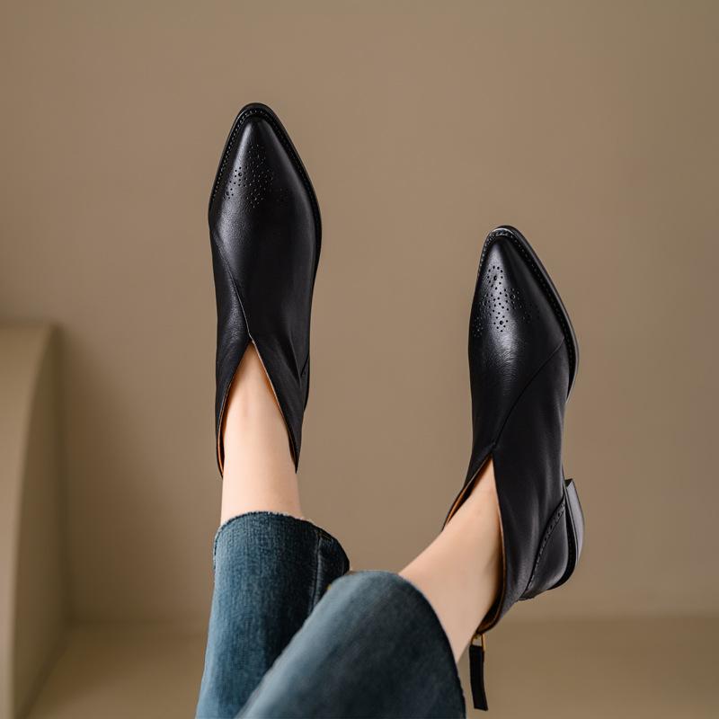 Women's Chunky Heel Pointed Toe Vintage Ankle Boots