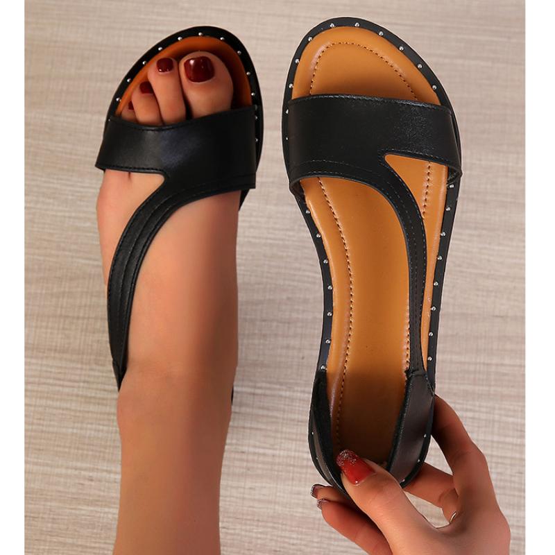 (⏰Last Day Promotion $6 OFF)Fish-mouth Rivet Open Toe Flat Sandals(Buy 3 Get Free Shipping✔️)