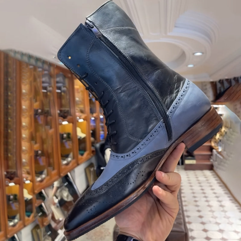 Men's Lace-Up Color Block Flat Martin Boots