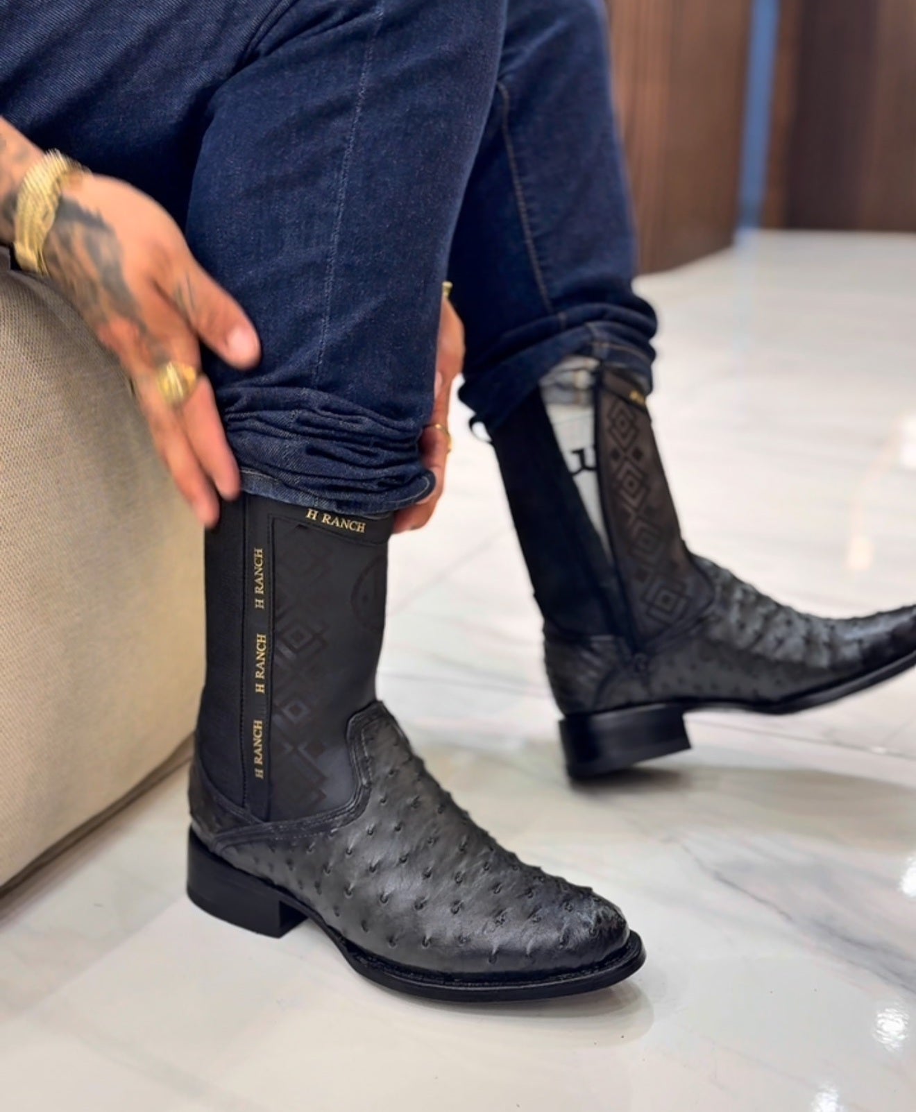 Vintage Ostrich Leather Ranch Cowboy Boots(Buy 2 Free Shipping✔️)