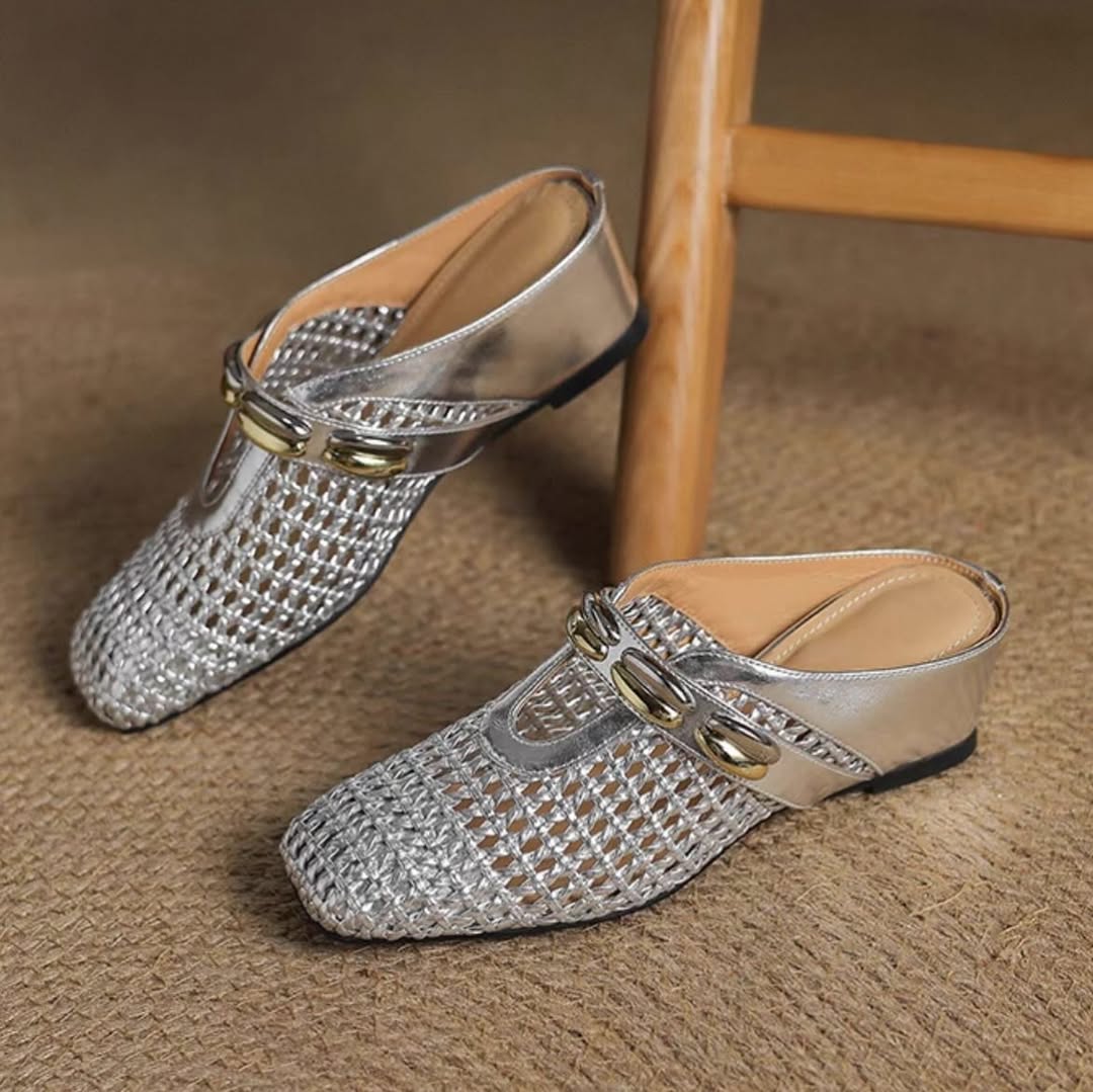 Silver Woven Wedge Sandals