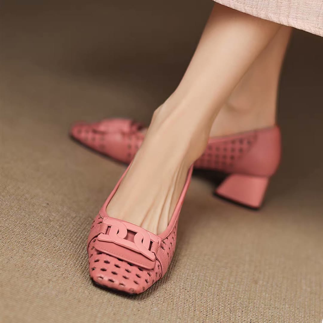 Cutout Woven Square-Heeled Sandals