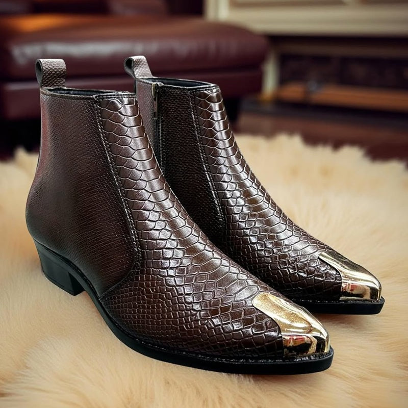 Men's Alligator Point-Toe Metallic Ankle Boots