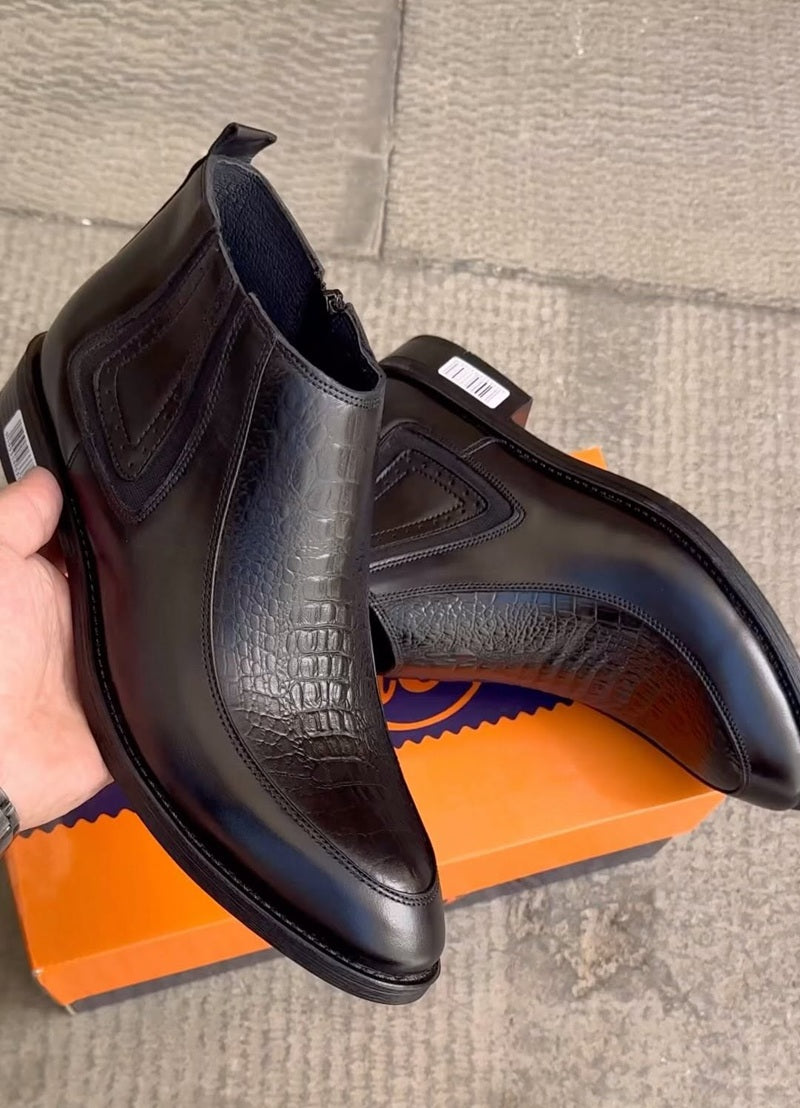 Men's Handmade Crocodile-Print Chelsea Boots