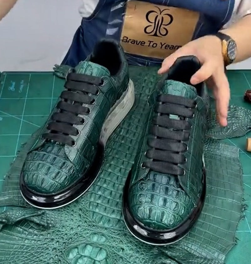 2025 Men's Crocodile Lace-Up Sneakers