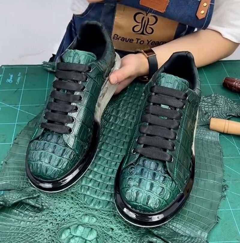 2025 Men's Crocodile Lace-Up Sneakers