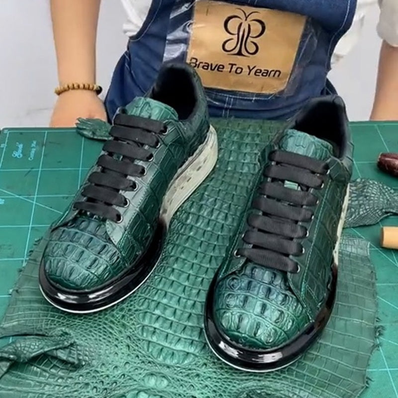 2025 Men's Crocodile Lace-Up Sneakers