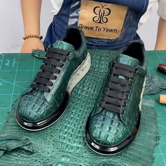 2025 Men's Crocodile Lace-Up Sneakers