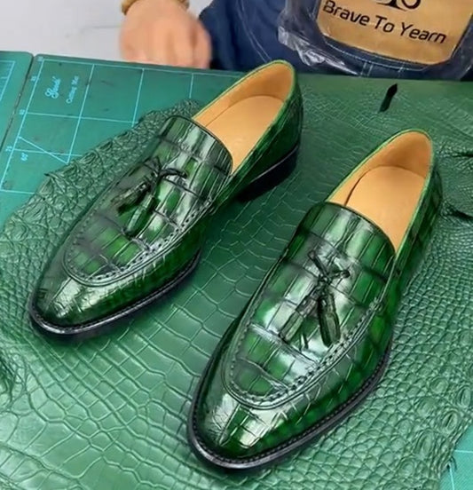 2025 Men's Crocodile Tassel Loafers