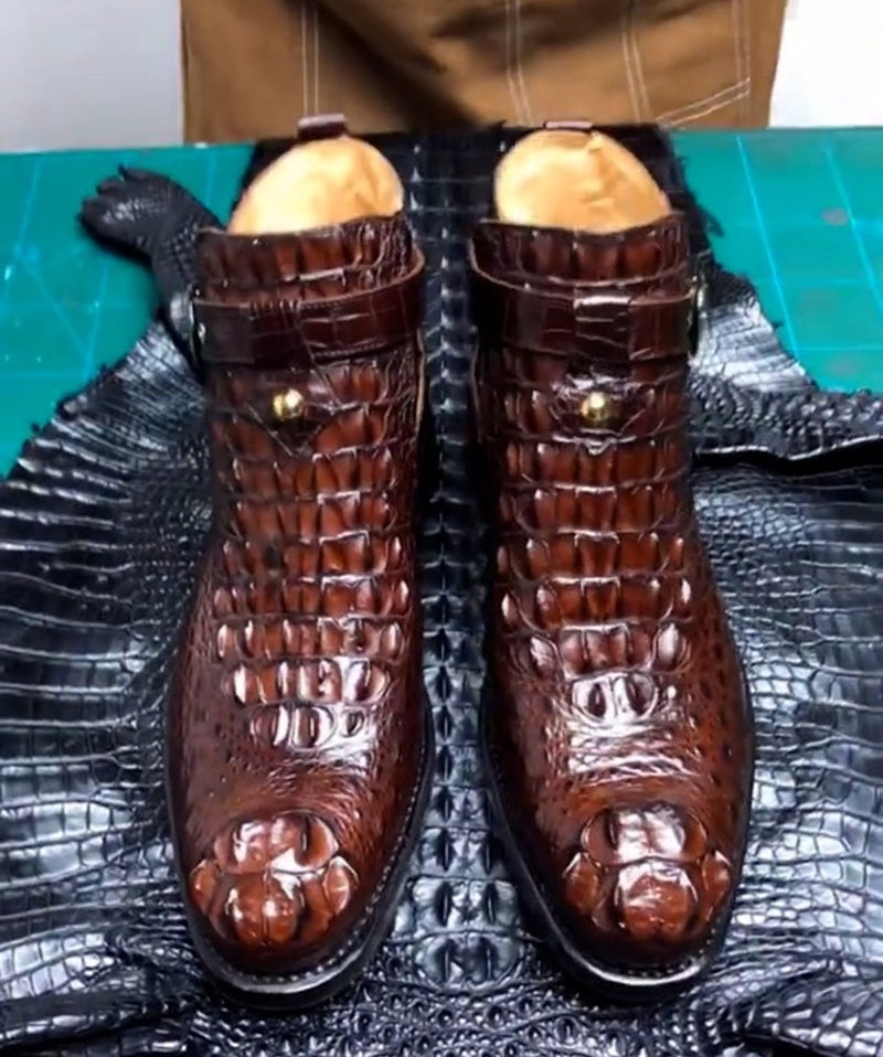 2025 Men's Crocodile Ankle Boots With Buckle