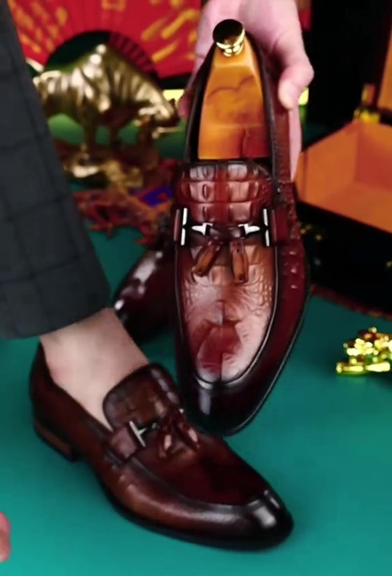 Croc-Embossed Tassel Loafer