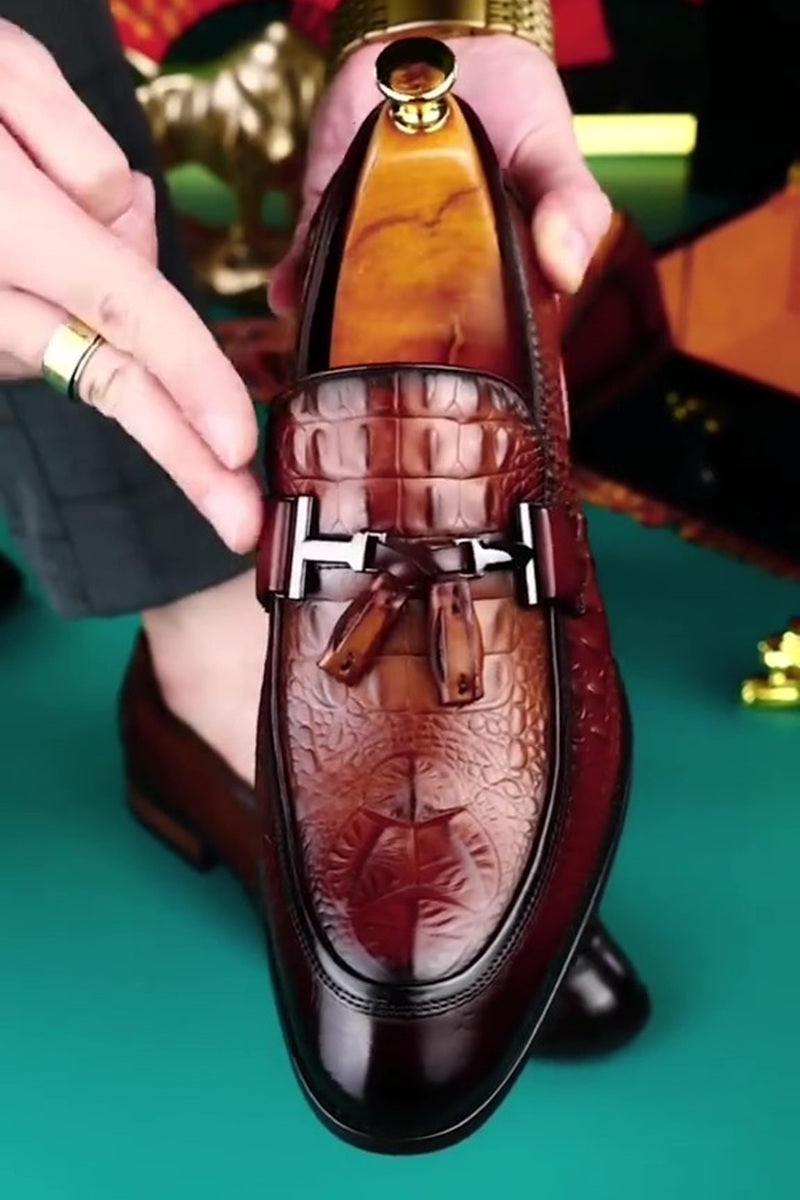 Croc-Embossed Tassel Loafer