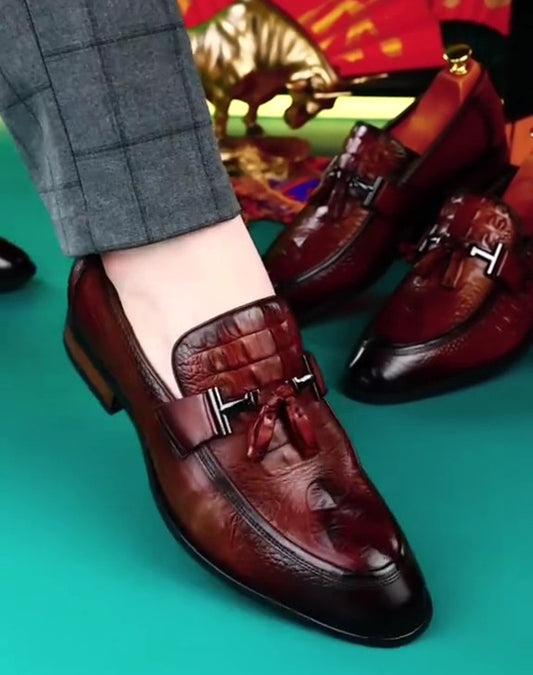 Croc-Embossed Tassel Loafer
