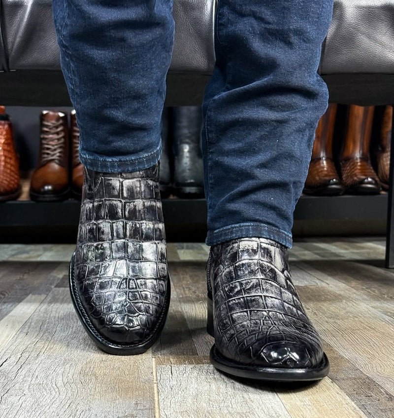 Silver-Grey Crocodile Western Boots
