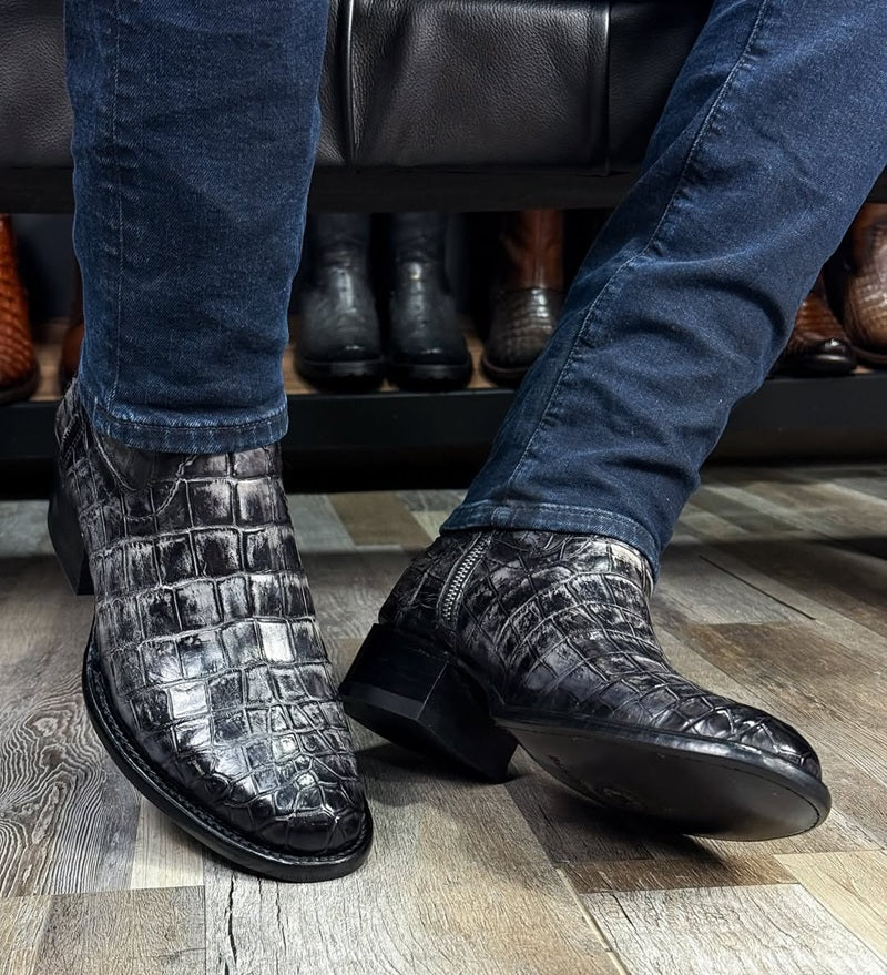 Silver-Grey Crocodile Western Boots