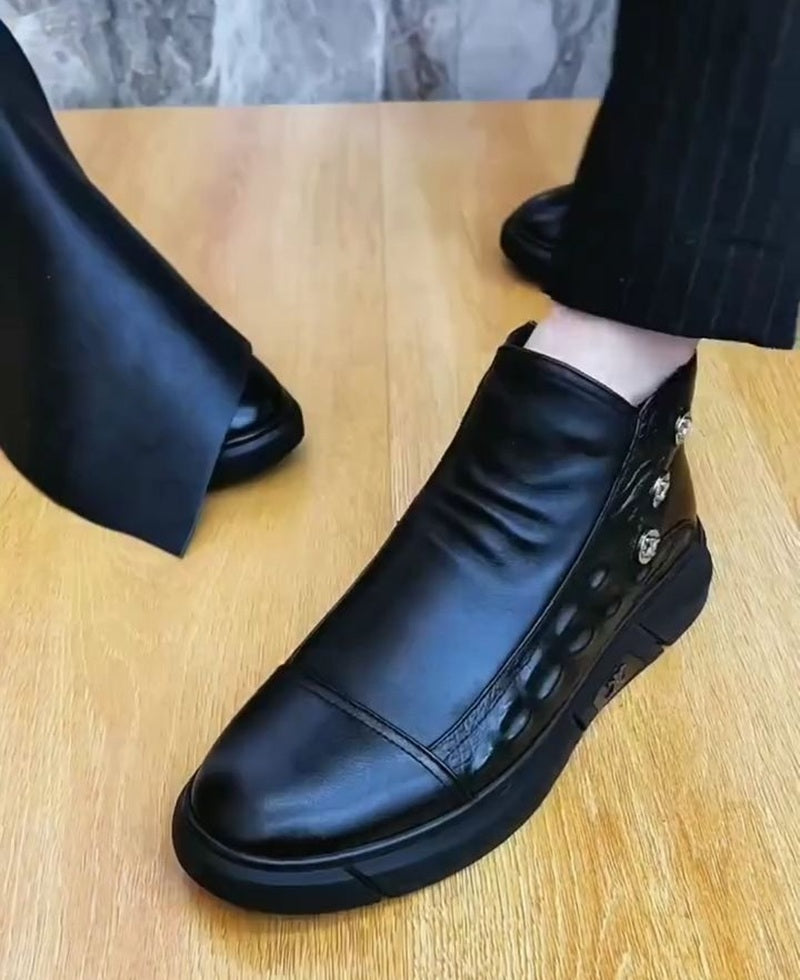 Men's Handmade Crocodile-Print Soft Leather Chelsea Boots