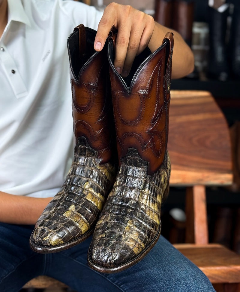 Vintage Croc Leather Ranch Boots