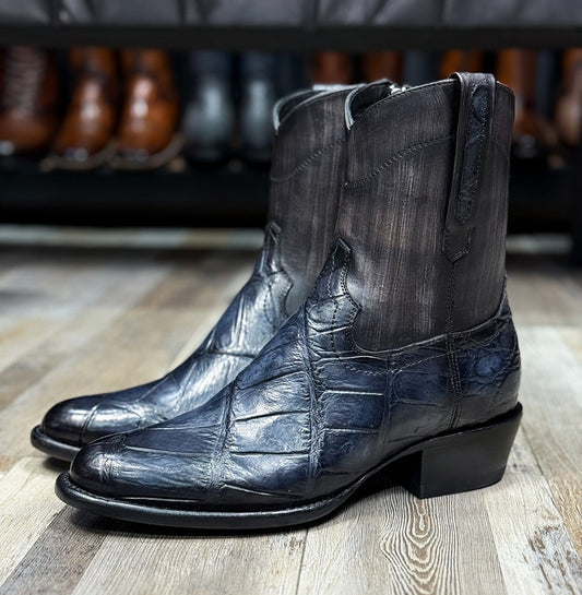Navy Croc Craft Western Boots