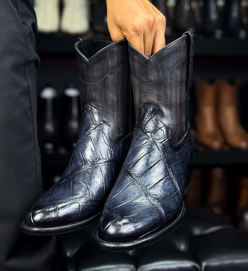 Navy Croc Craft Western Boots