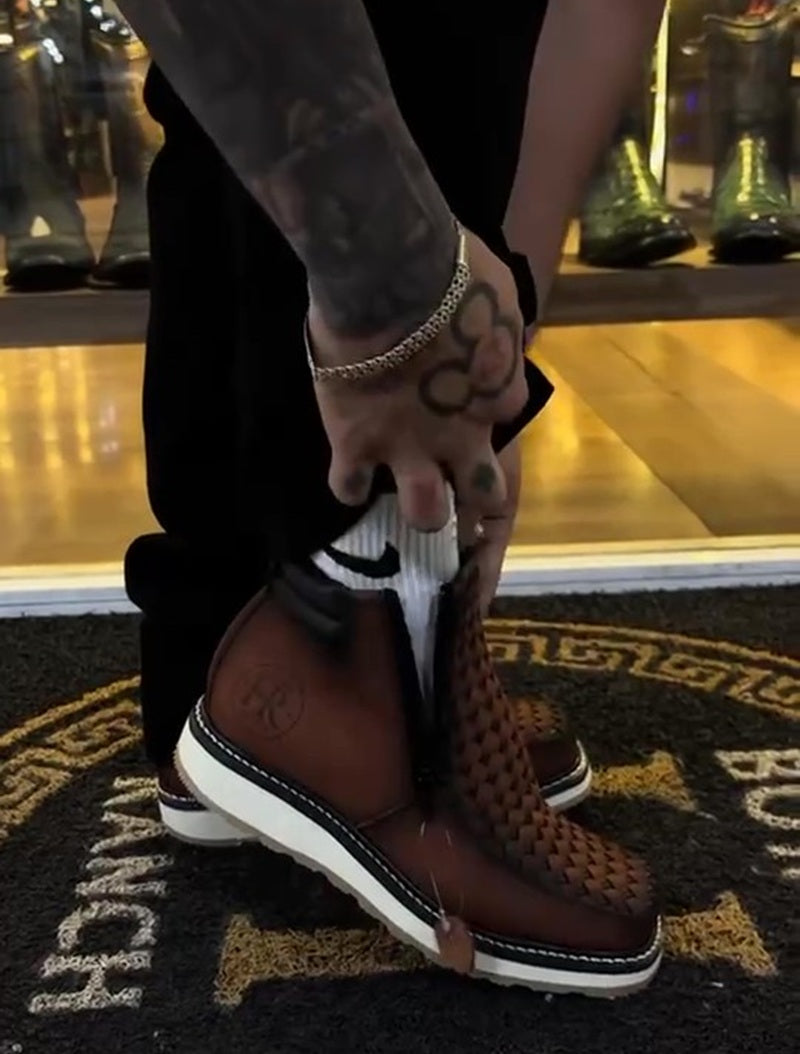 Handcrafted Woven Leather Ankle Boots