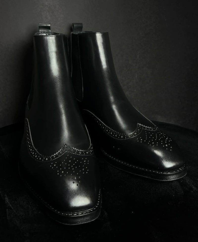 Men's Handmade Carved Leather Chelsea Boots