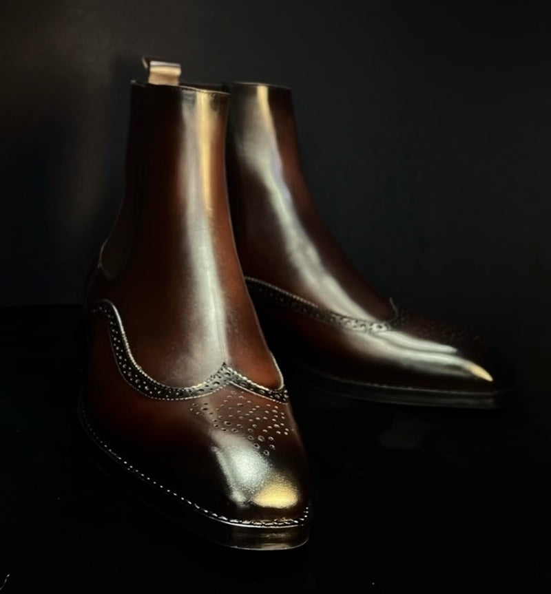 Men's Handmade Carved Leather Chelsea Boots