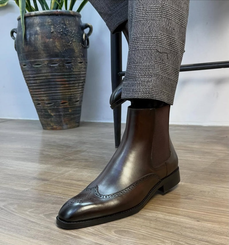 Men's Handmade Carved Leather Chelsea Boots