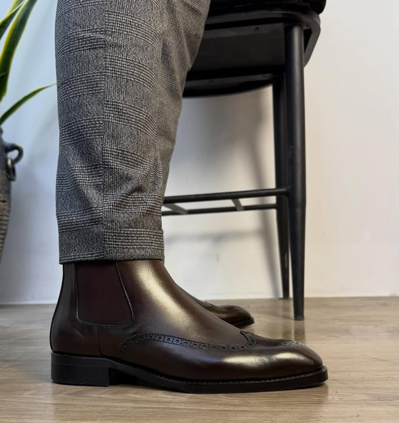 Men's Handmade Carved Leather Chelsea Boots