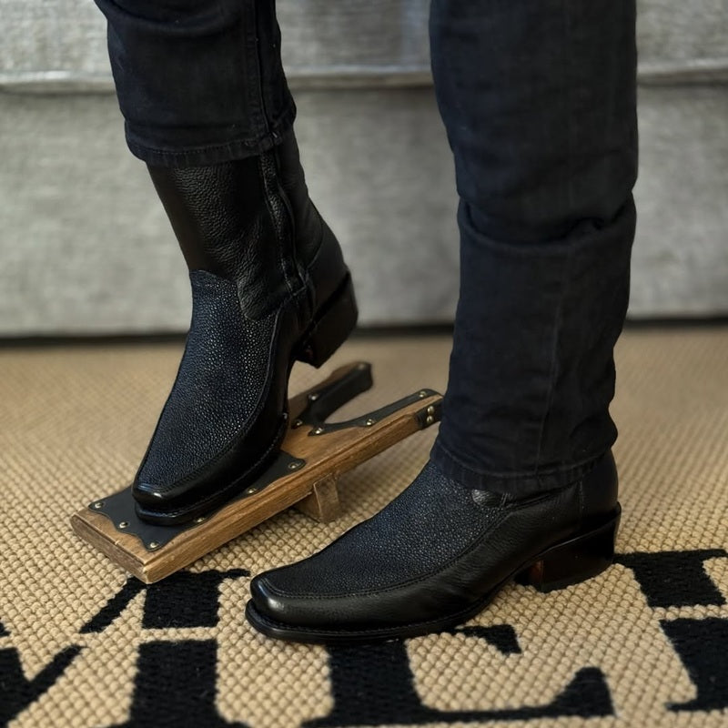 Men's Faux Shark Leather Patchwork Boots