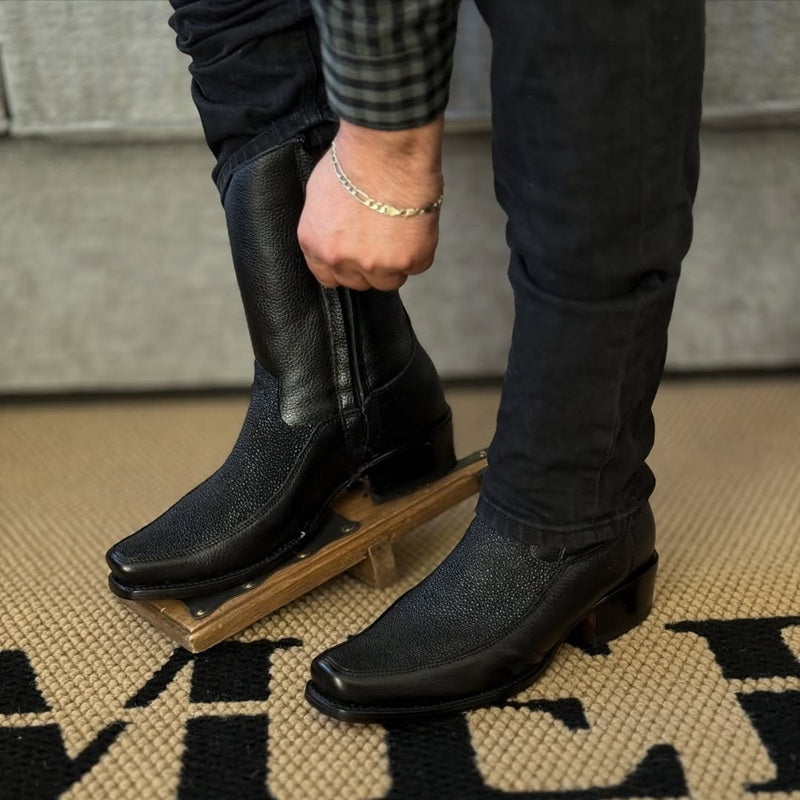 Men's Faux Shark Leather Patchwork Boots