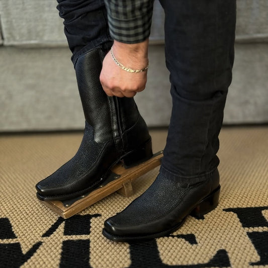 Men's Faux Shark Leather Patchwork Boots