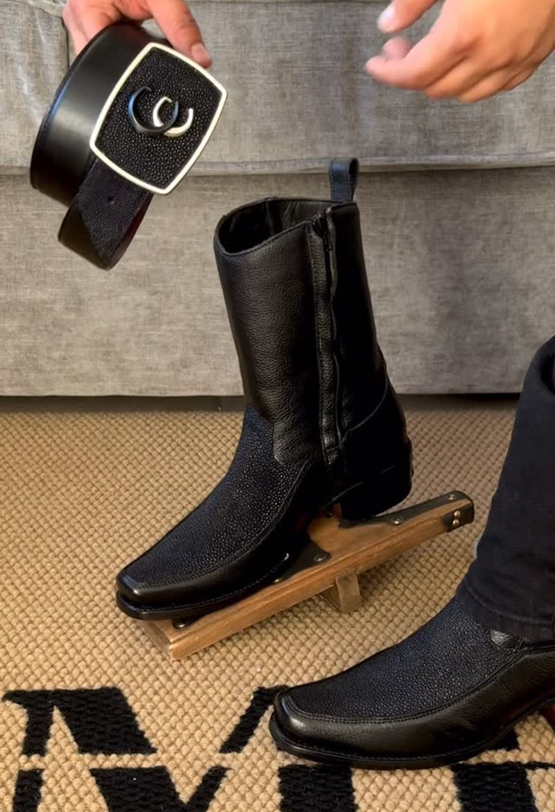 Men's Faux Shark Leather Patchwork Boots
