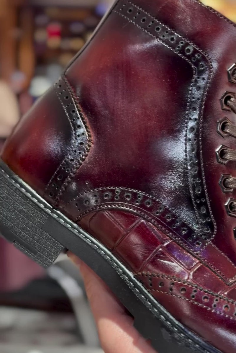 Men's Handmade Carved Leather Boots
