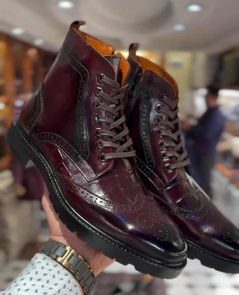 Men's Handmade Carved Leather Boots