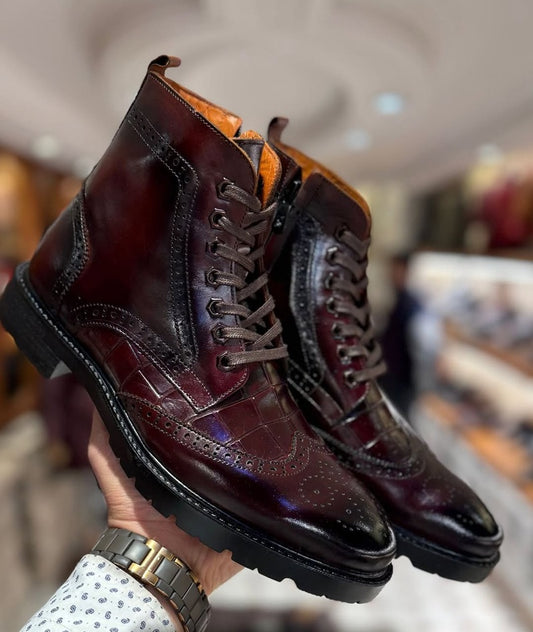 Men's Handmade Carved Leather Boots