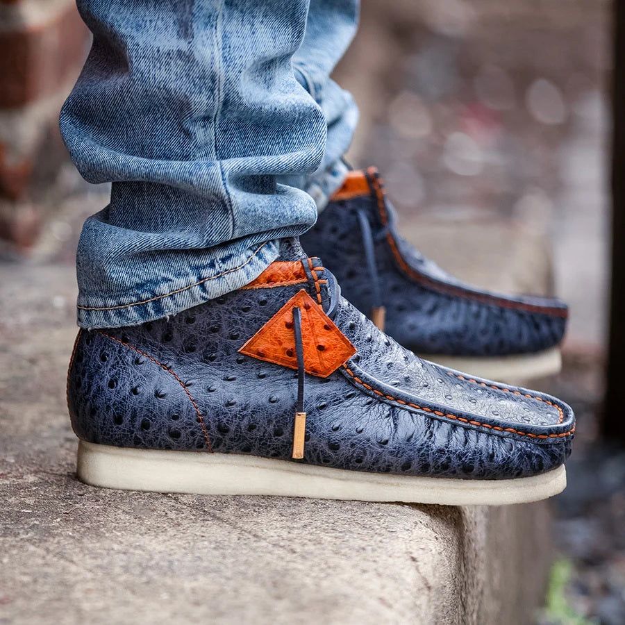 Men's Ostrich-Embossed Leather Shoes