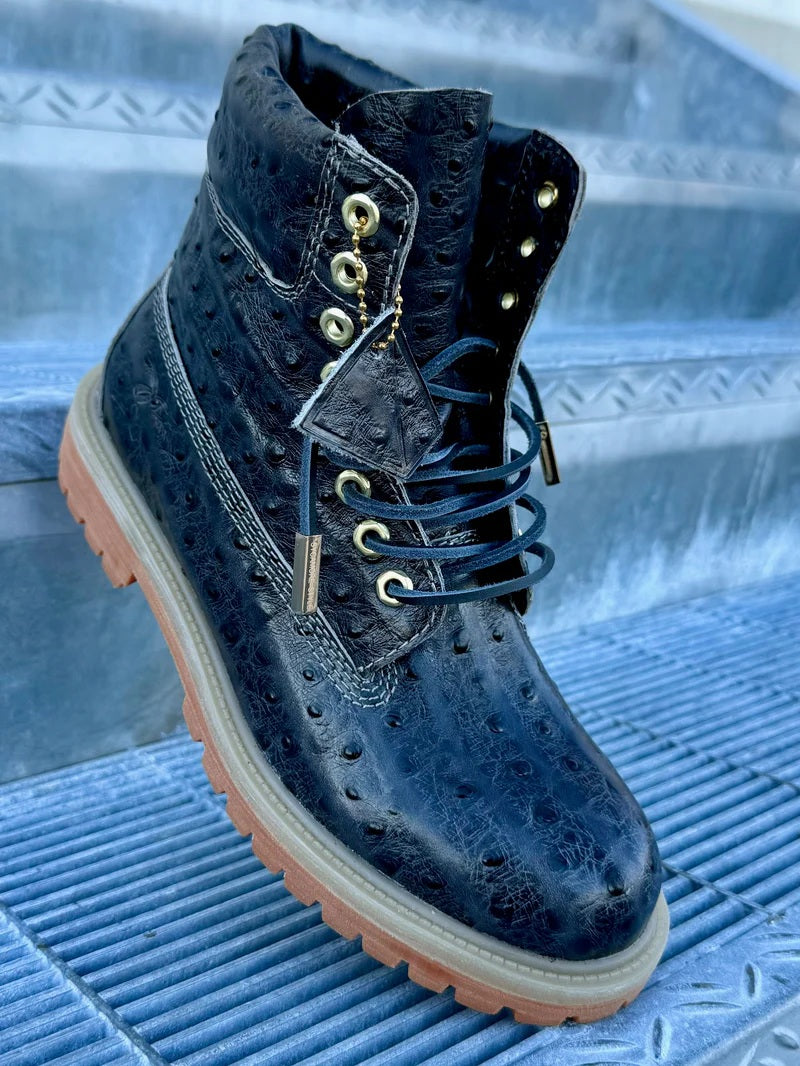 Men's Ostrich-embossed Leather Boots