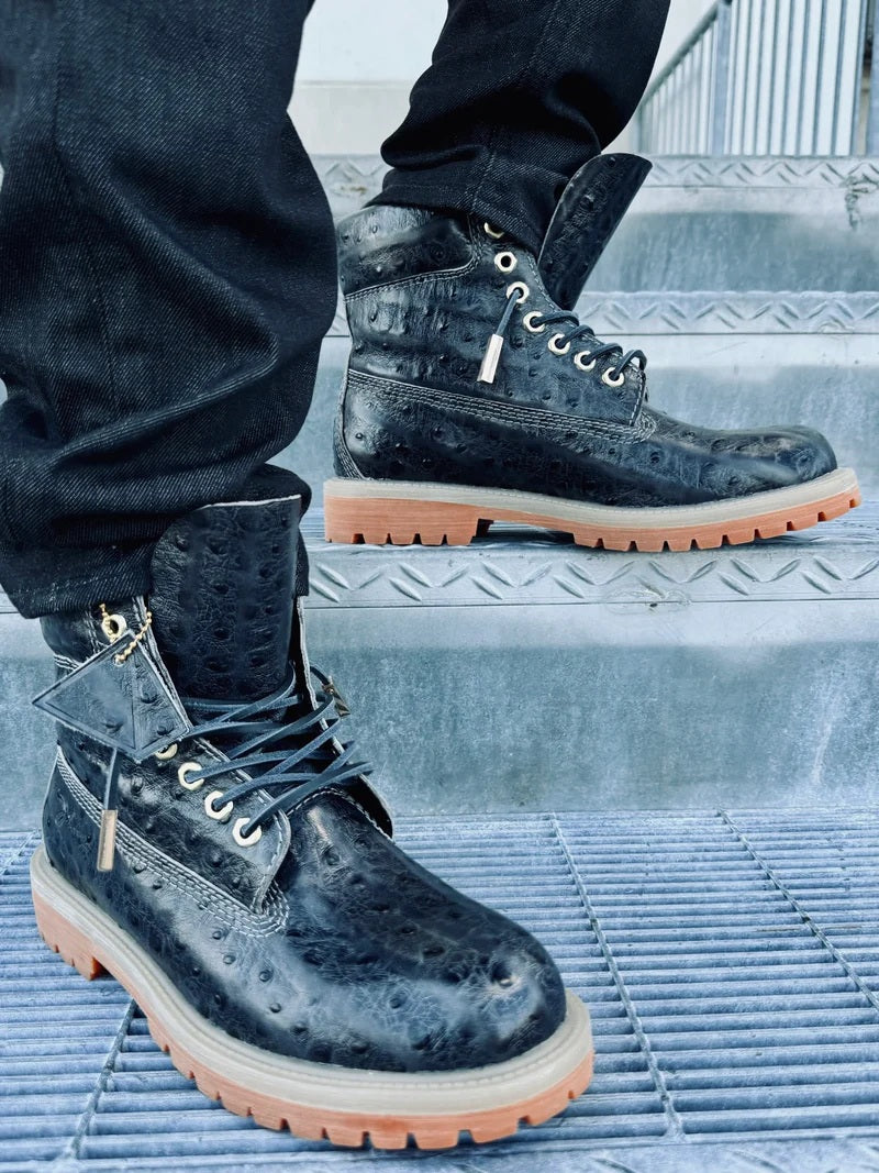 Men's Ostrich-embossed Leather Boots
