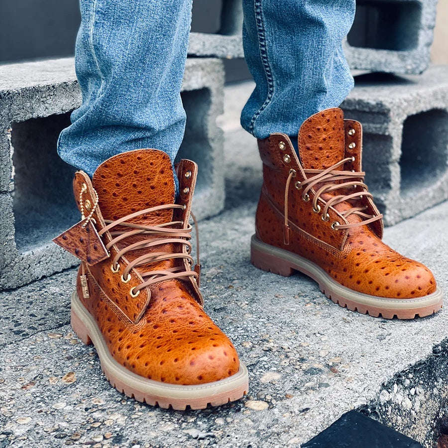 Men's Ostrich-embossed Leather Boots