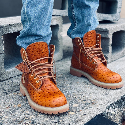 Men's Ostrich-embossed Leather Boots