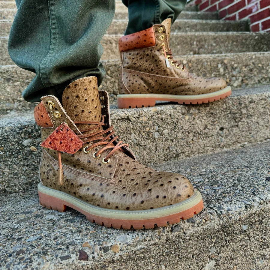 Men's Ostrich-embossed Leather Boots