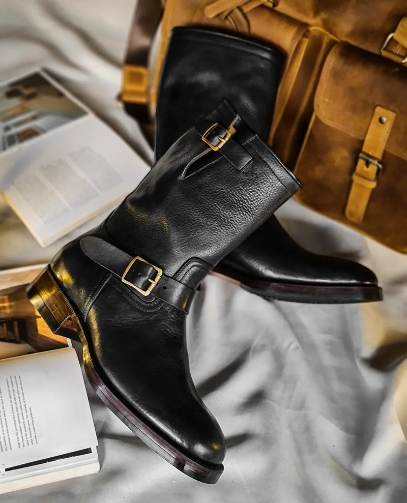 Men's Handmade Buckle Cowhide Boots