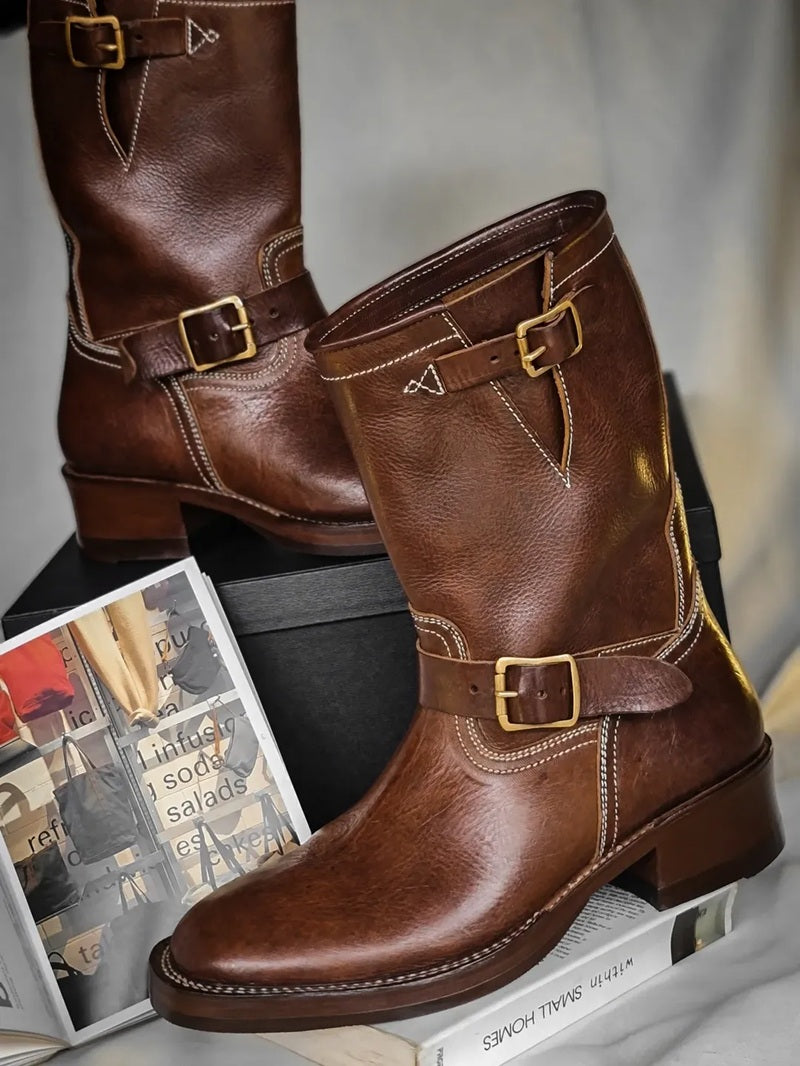 Men's Handmade Buckle Cowhide Boots