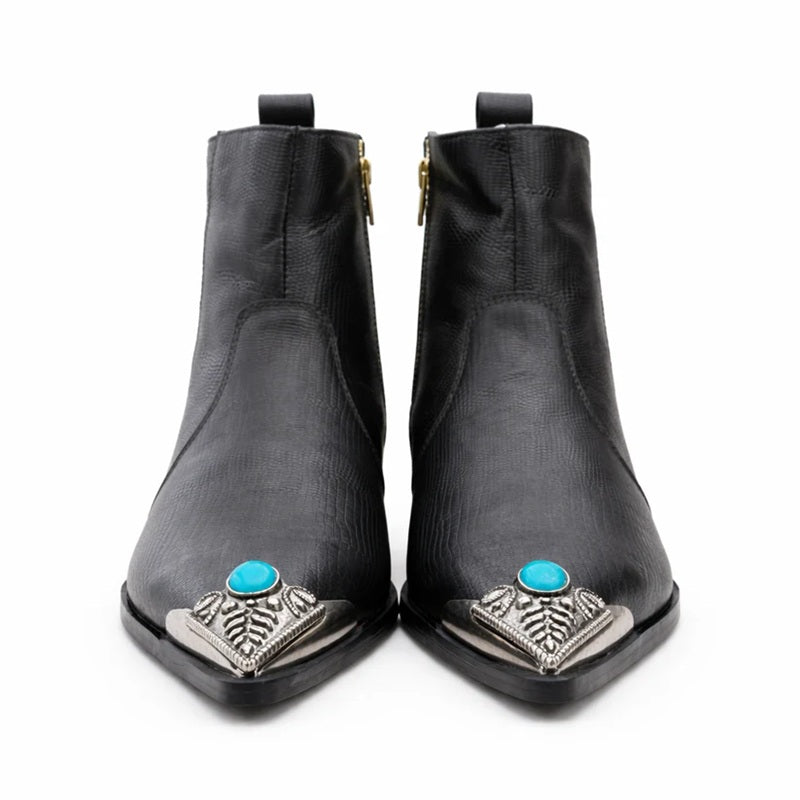 Black Leather Ankle Boots With Metal Toe