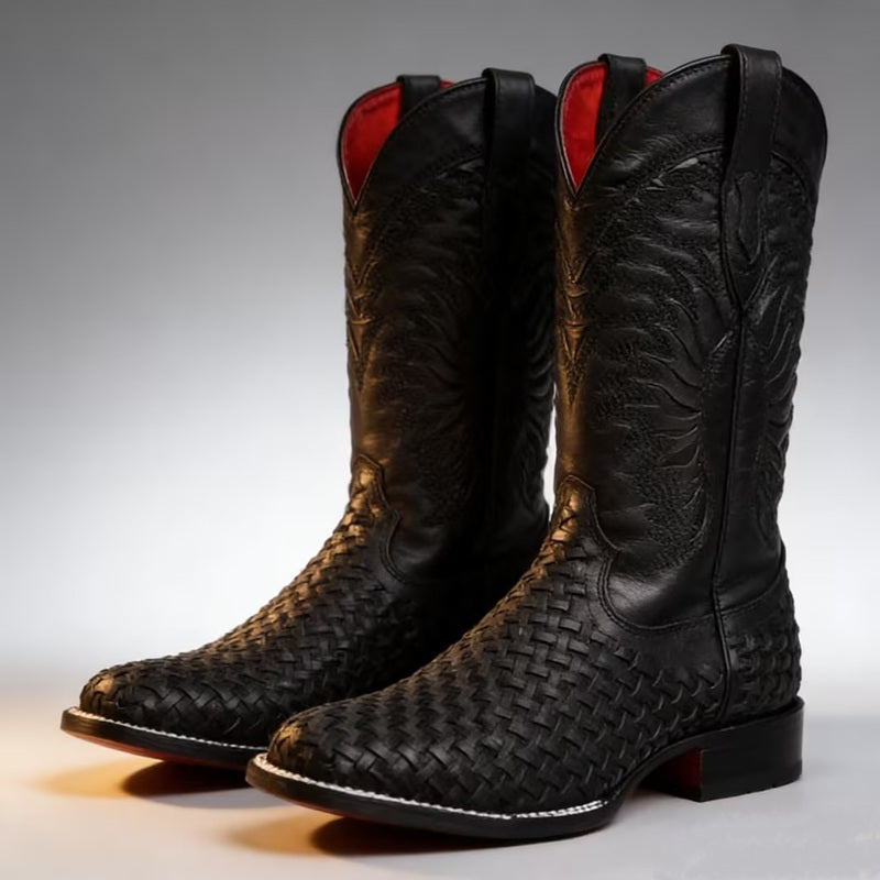 Black Weave Cowboy Boots